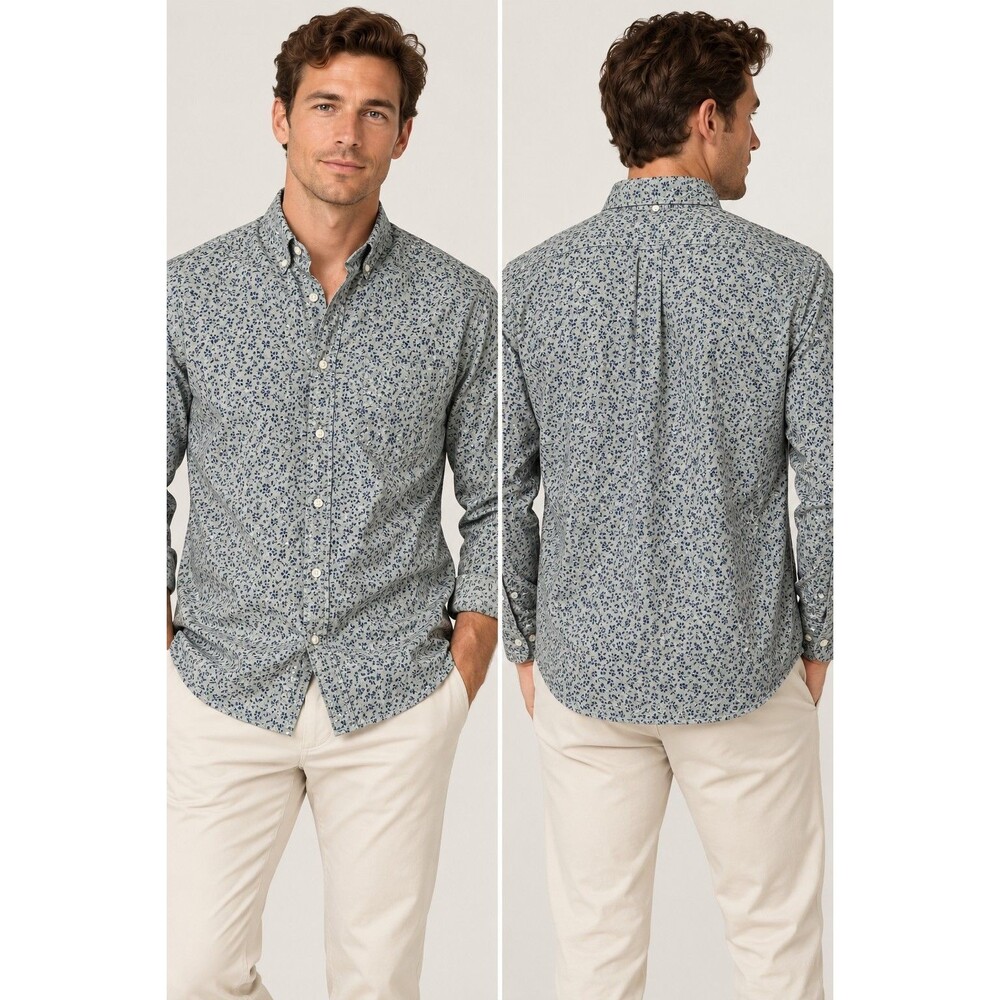 NWT J.Crew Flex Washed Shirt Men’s Large Blue Floral Print Button Down BN715